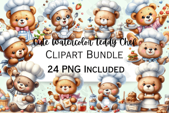 Download Cute Watercolor Teddy Chef Clipart - Art Collection