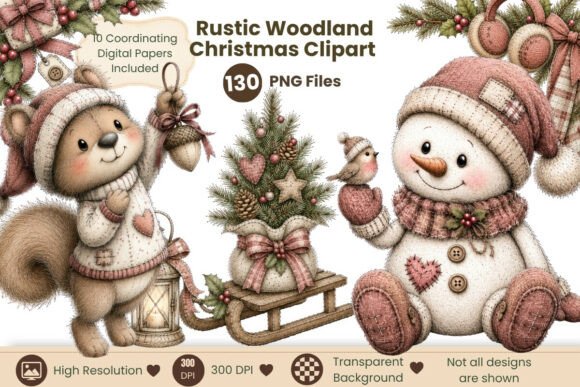 Download Rustic Woodland Christmas Clipart - Art Collection