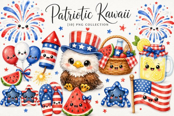 Download Patriotic Kawaii Clipart PNG Bundle - Art Collection