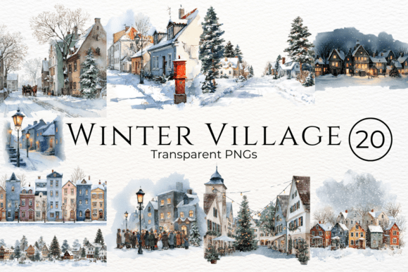 Download Winter Village Watercolor Clipart - Art Collection