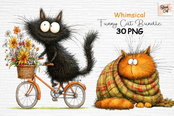 Download Whimsical Funny Cat Clipart Bundle - Art Collection