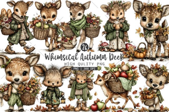 Download Whimsical Autumn Deer Clipart Bundle - Art Collection