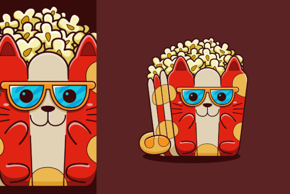 Download Cute Popcorn Cat Vector Cartoon Style - Art Collection