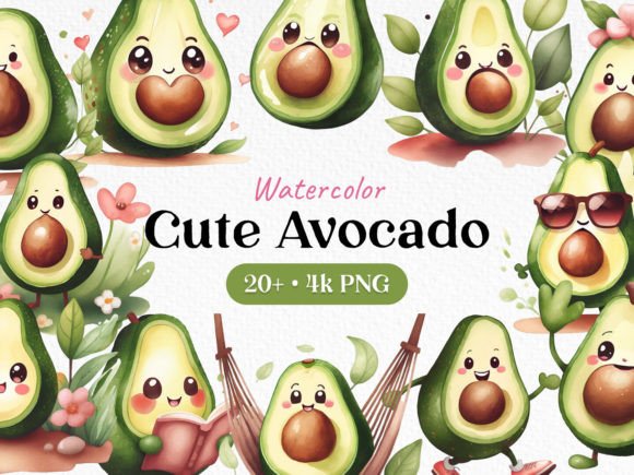 Download Bundle Watercolor Cute Avocado Clipart - Art Collection