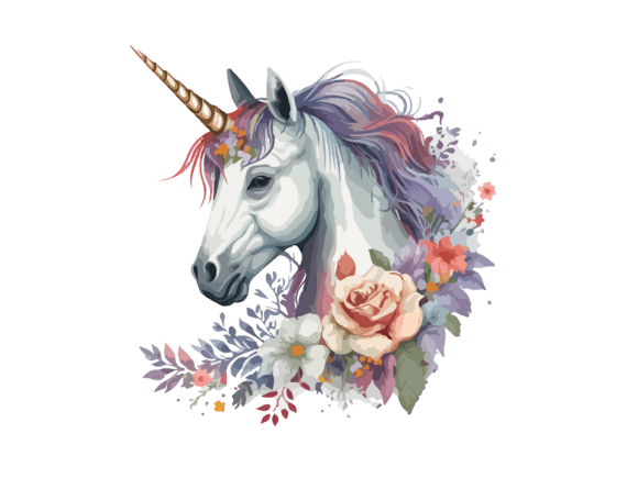 Download Watercolor Floral Unicorn Vector Clipart - Art Collection